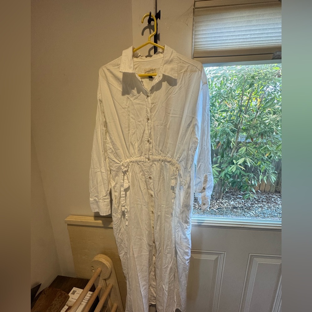 Universal Thread White Long-Sleeve Shirt Dress with Drawstring Waist
